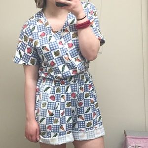 Vintage Checkered Fruit and Vegetable Romper